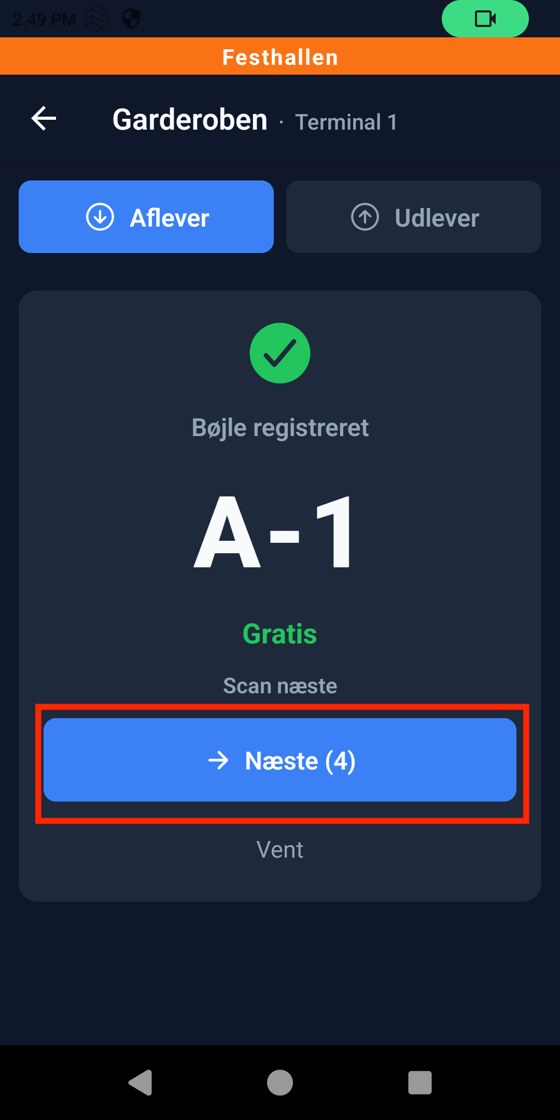 Bøjle registreret, A-1. Knappen Næste er markeret