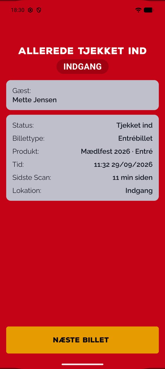 Rød skærm: Allerede tjekket ind
