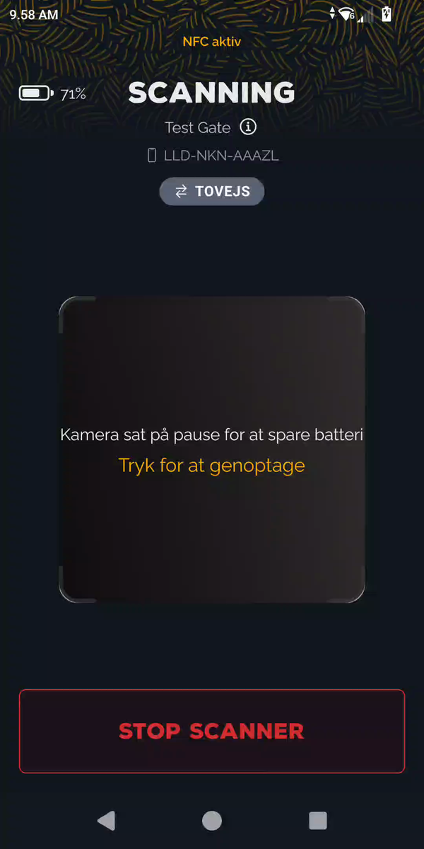 Scan-skærmen hvor kameraet er sat på pause for at spare batteri