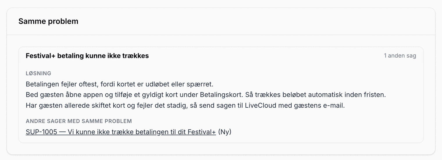 Feltet Samme problem med en løsning
